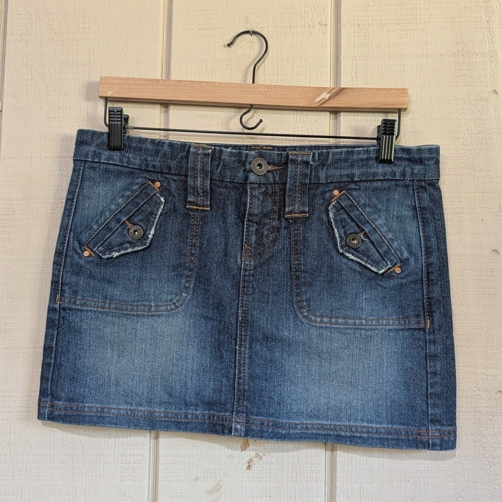 Y2K Old Navy Ultra Low Rise Micro Mini Skirt Dark Wash Flap Pocket